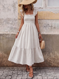 Robe longue rétro à carreaux smockée avec poches
