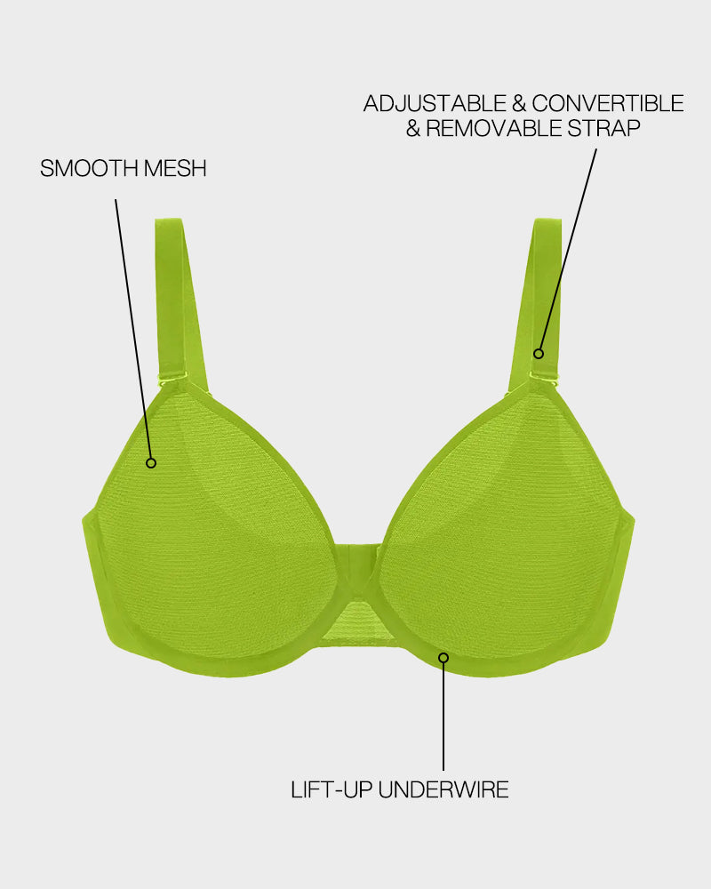 Soutien-gorge minimiseur en tulle sans coutures, non doublé à armatures