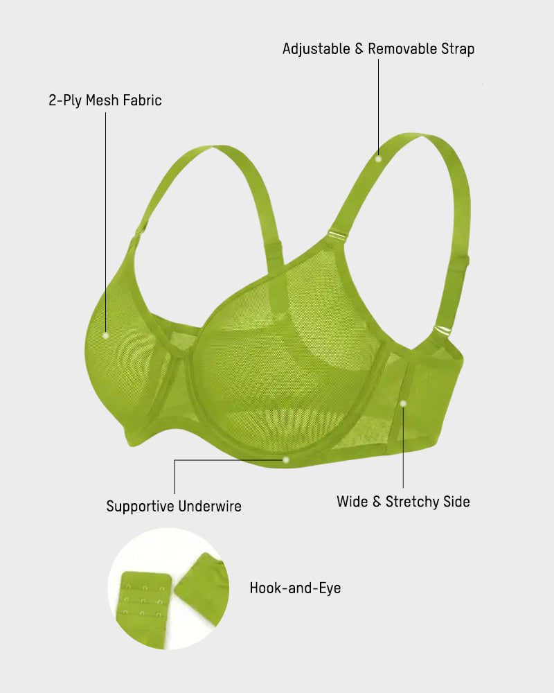 Soutien-gorge minimiseur en tulle sans coutures, non doublé à armatures