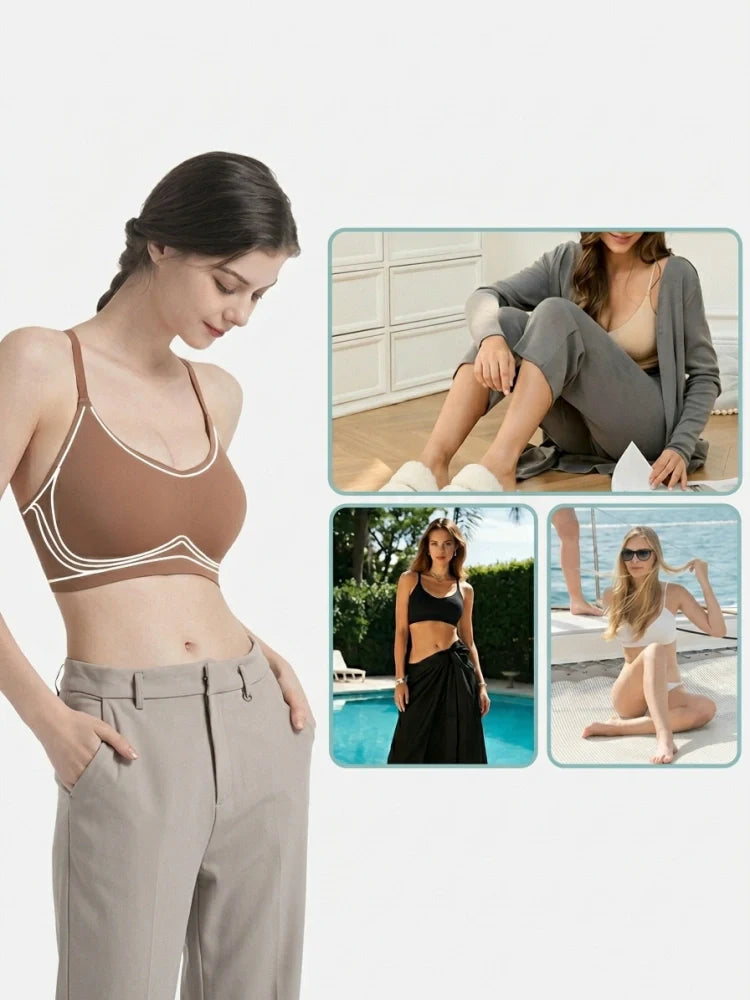 Soutien-gorge push-up sans armatures col V plongeant dos dentelle