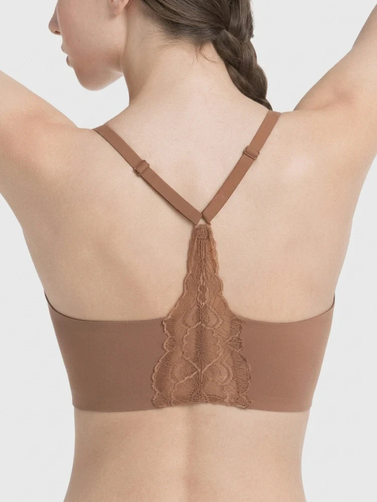 Soutien-gorge push-up sans armatures col V plongeant dos dentelle