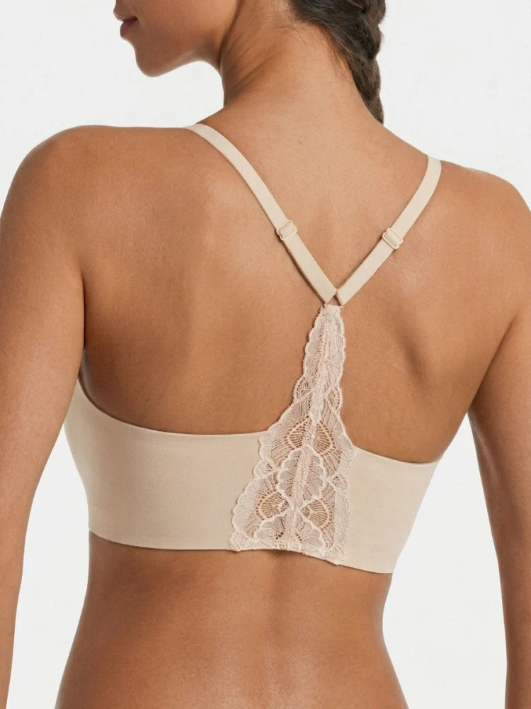 Soutien-gorge push-up sans armatures col V plongeant dos dentelle
