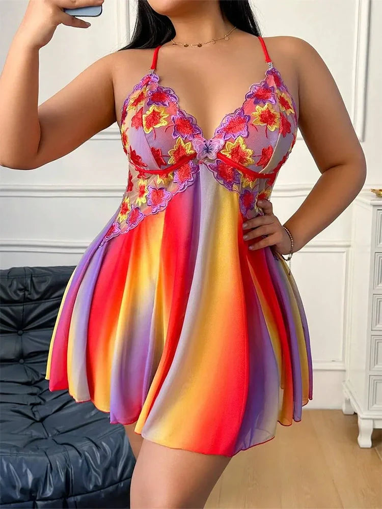 Nuisette babydoll grande taille brodée fleurs