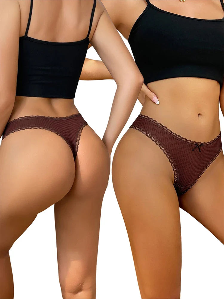 Lot de 6 strings côtelés à finition dentelle – doux, extensibles et sexy