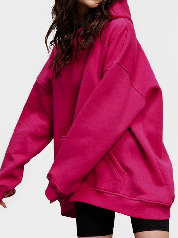 Sweat à capuche oversize en coton, molleton épais et chaud