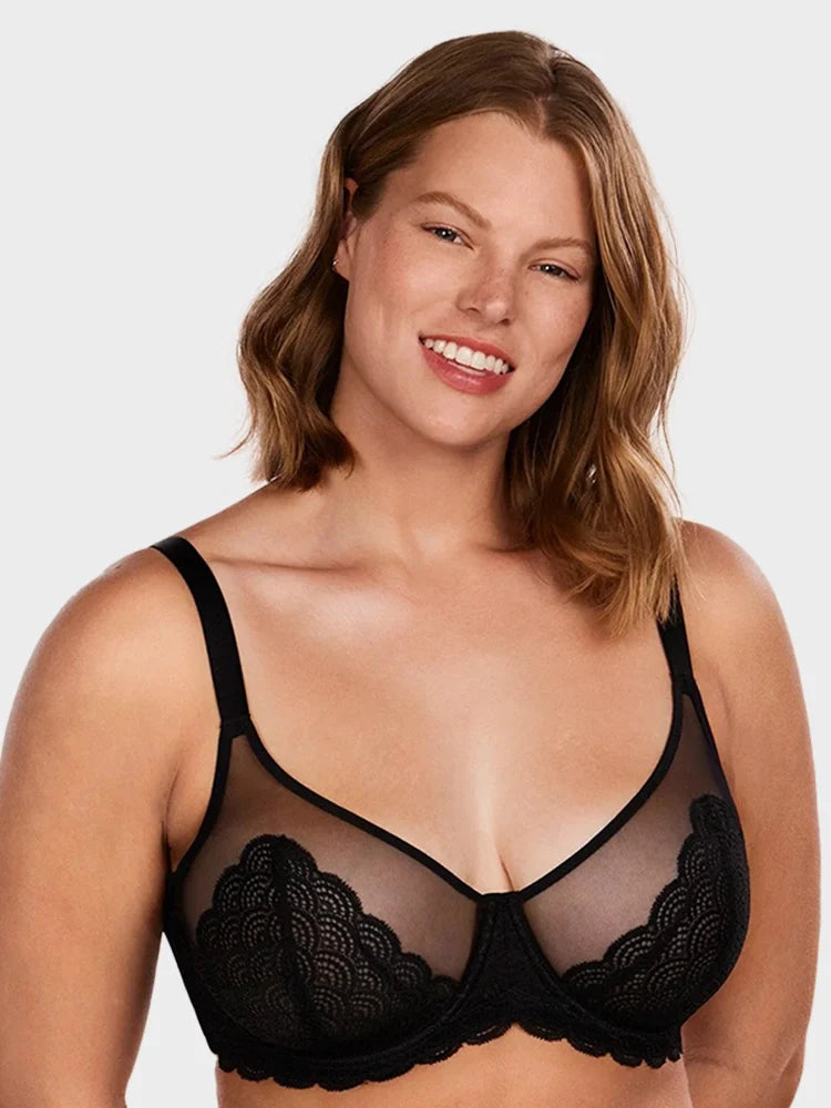 Soutien-gorge à armatures en dentelle festonnée pour poitrine généreuse