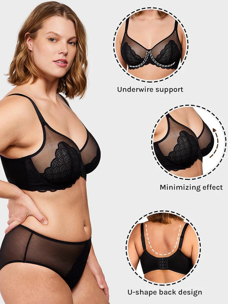 Soutien-gorge à armatures en dentelle festonnée pour poitrine généreuse