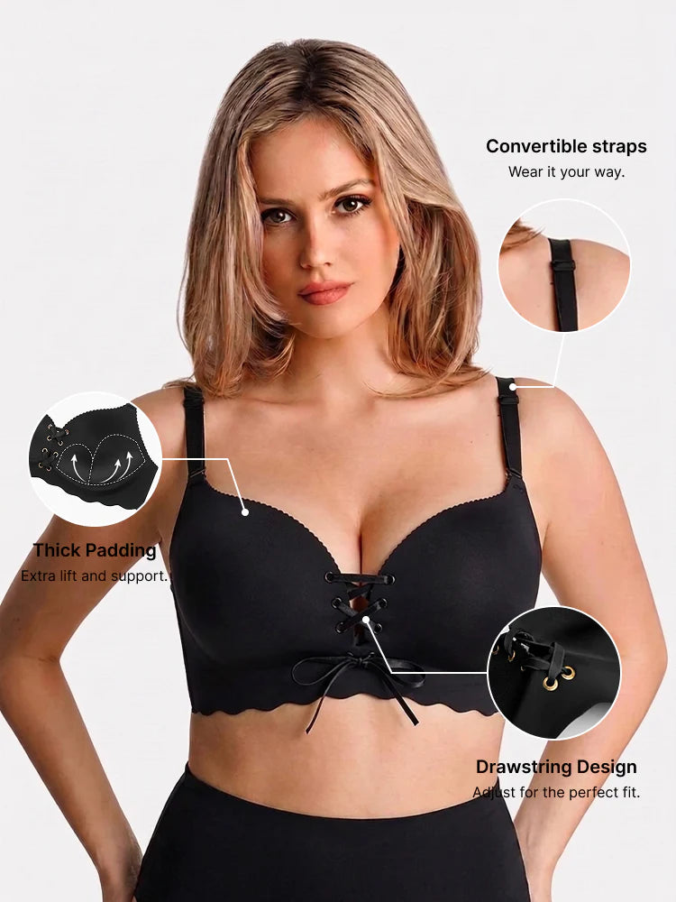 Soutien-gorge push-up sans armatures à laçage ajustable