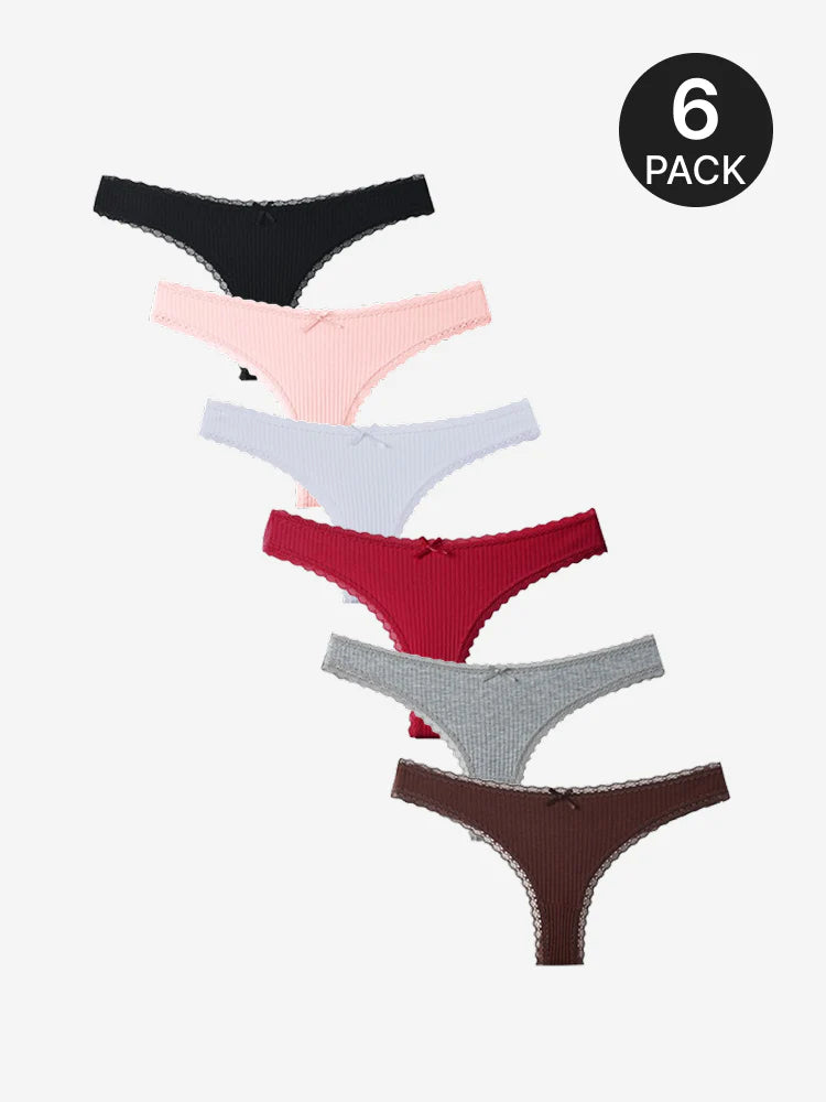 Lot de 6 strings côtelés à finition dentelle – doux, extensibles et sexy
