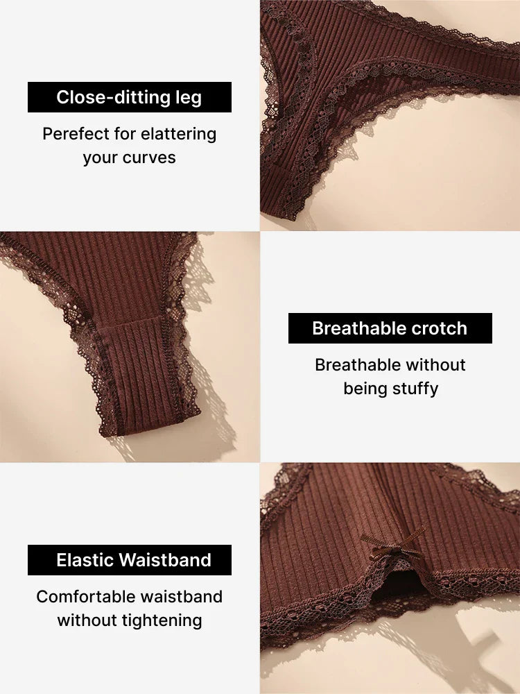Lot de 6 strings côtelés à finition dentelle – doux, extensibles et sexy