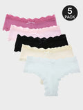 Lot de 5 strings en dentelle – Culottes sexy taille mi-haute