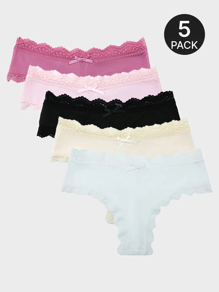 Lot de 5 strings en dentelle – Culottes sexy taille mi-haute