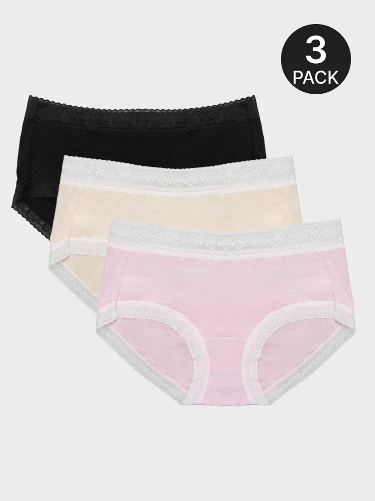 Lot de 3 culottes en coton bordées de dentelle