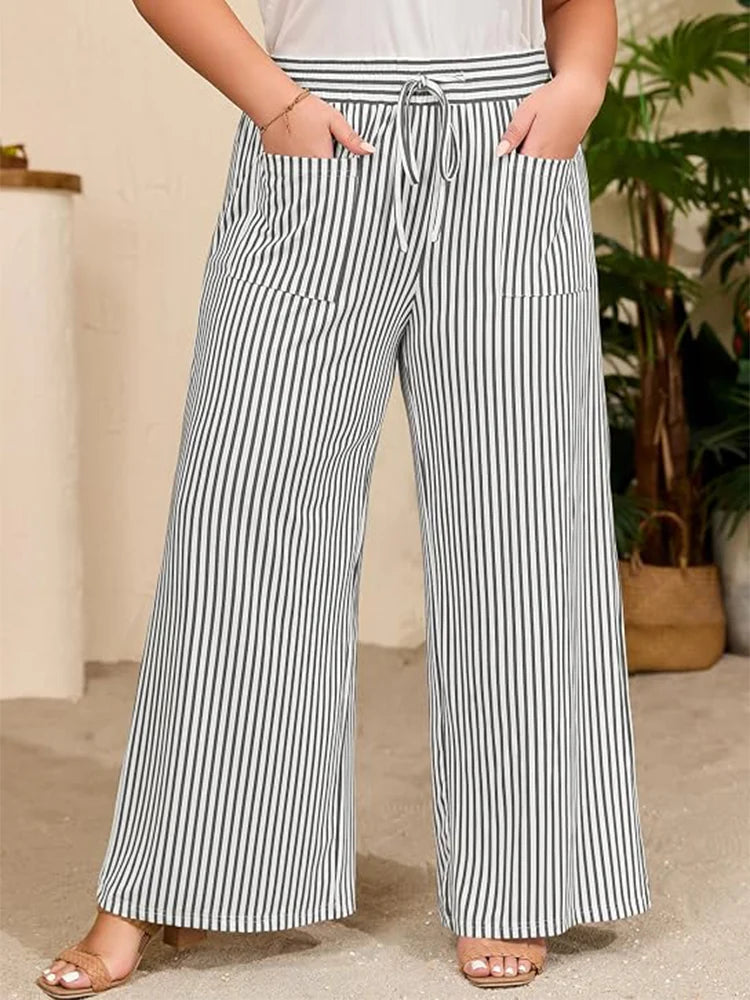 Pantalon rayé large taille haute - Maison Flavigny