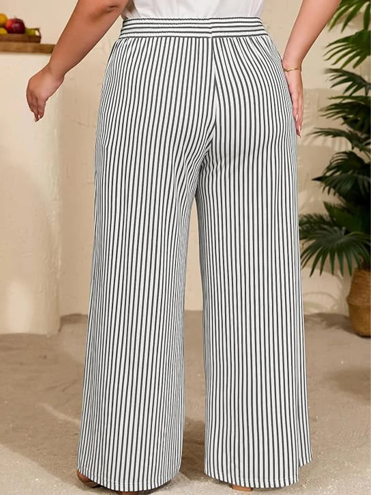 Pantalon rayé large taille haute - Maison Flavigny
