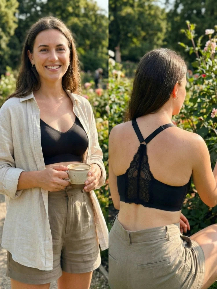Soutien-gorge push-up sans armatures col V plongeant dos dentelle