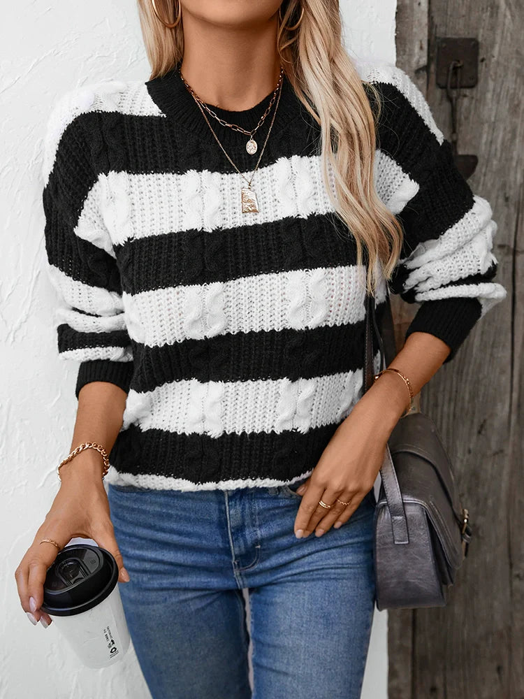 Pull rayé torsadé col rond coupe ample