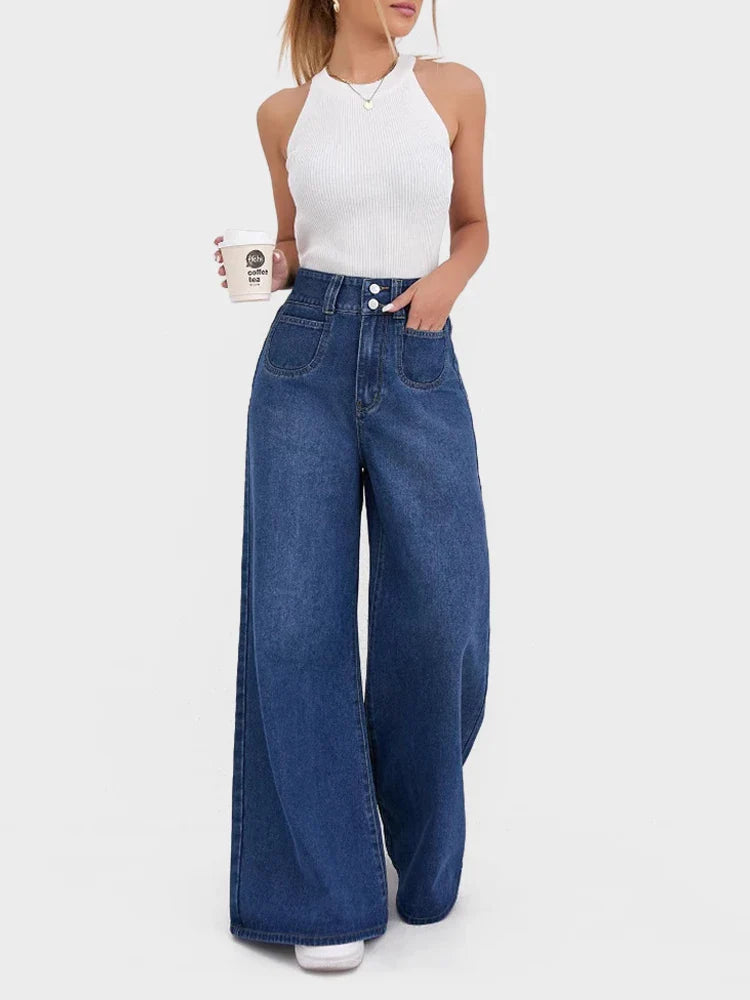 Jean flare taille haute jambe large femme