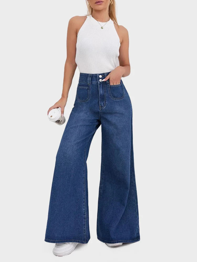 Jean flare taille haute jambe large femme