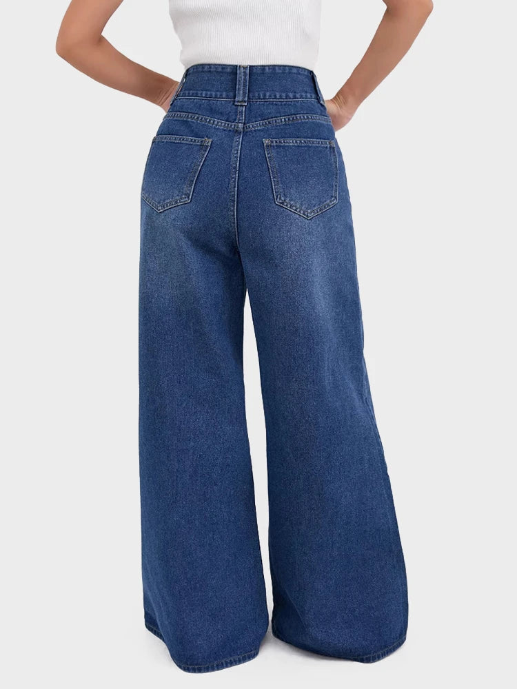 Jean flare taille haute jambe large femme