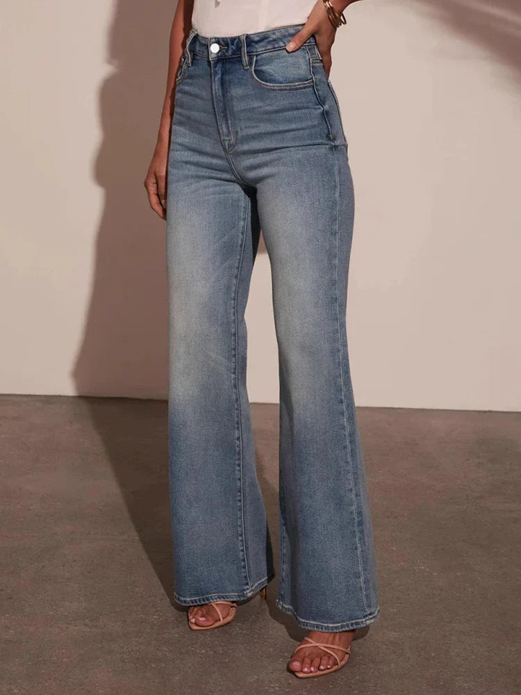 Jean femme taille haute coupe droite stretch