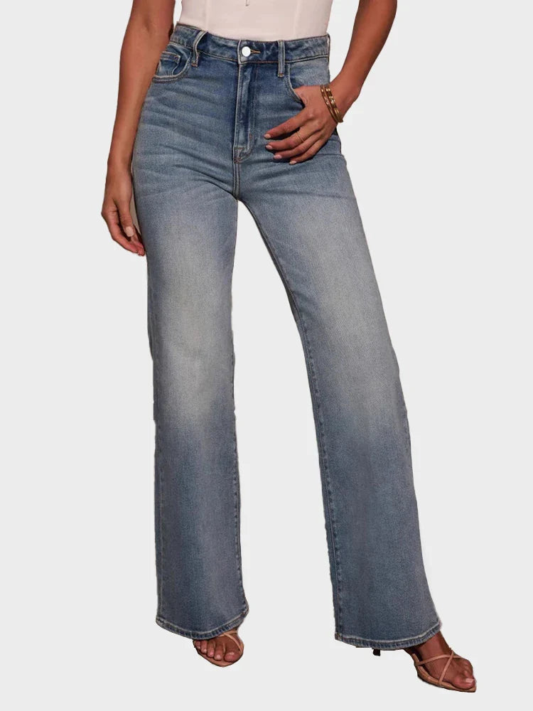 Jean femme taille haute coupe droite stretch