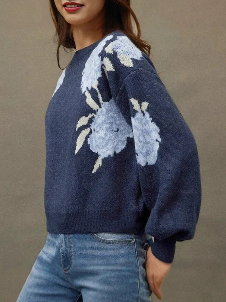 Pull en maille jacquard à fleurs