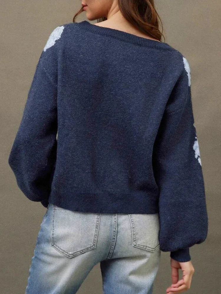 Pull en maille jacquard à fleurs