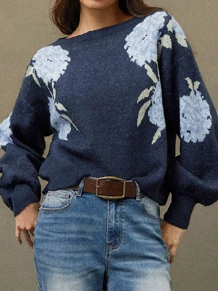 Pull en maille jacquard à fleurs