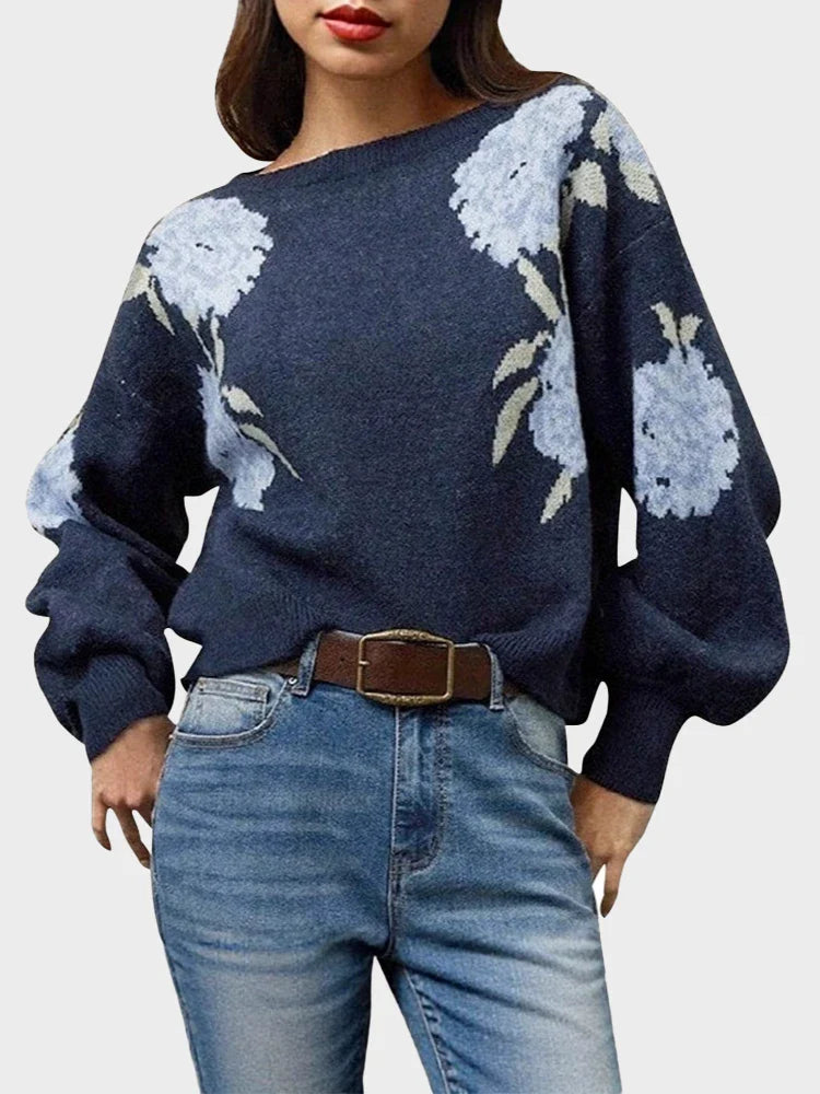Pull en maille jacquard à fleurs