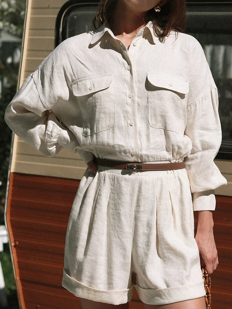 Combinaison en lin mélangé à manches longues