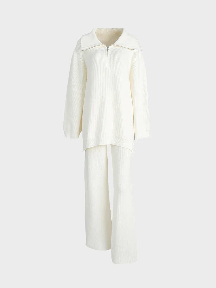 Ensemble en maille avec pull demi-zippé