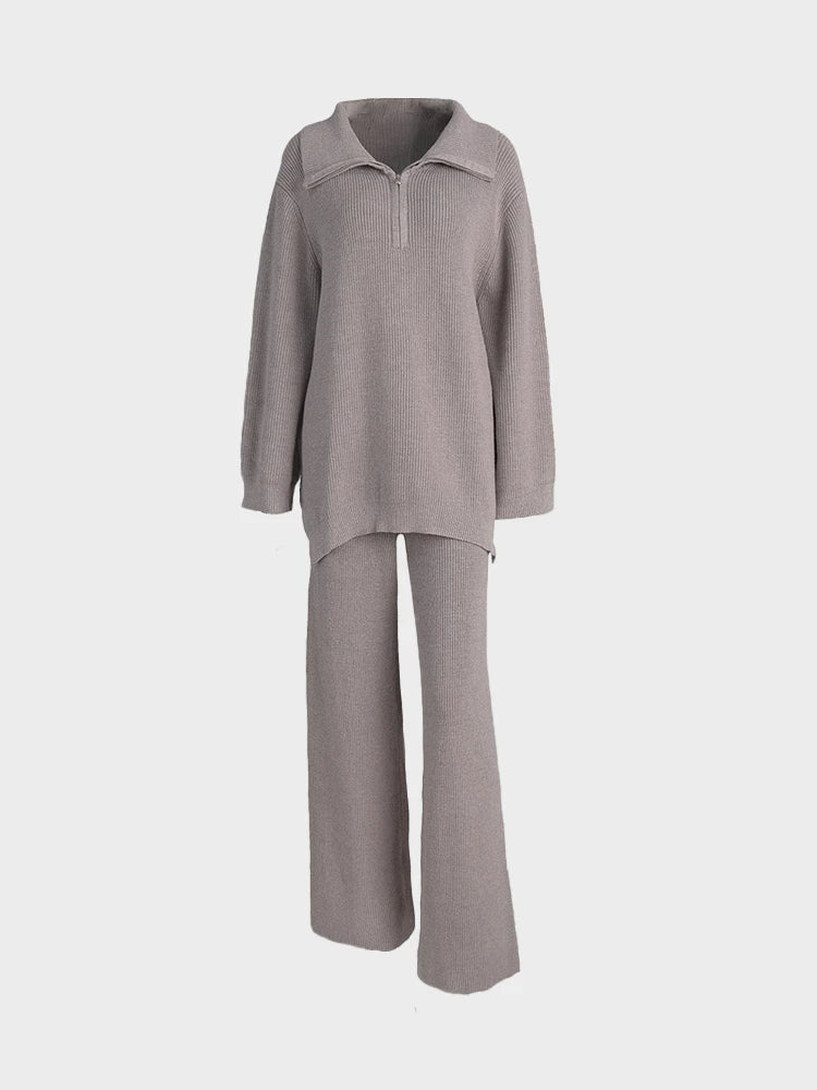Ensemble en maille avec pull demi-zippé