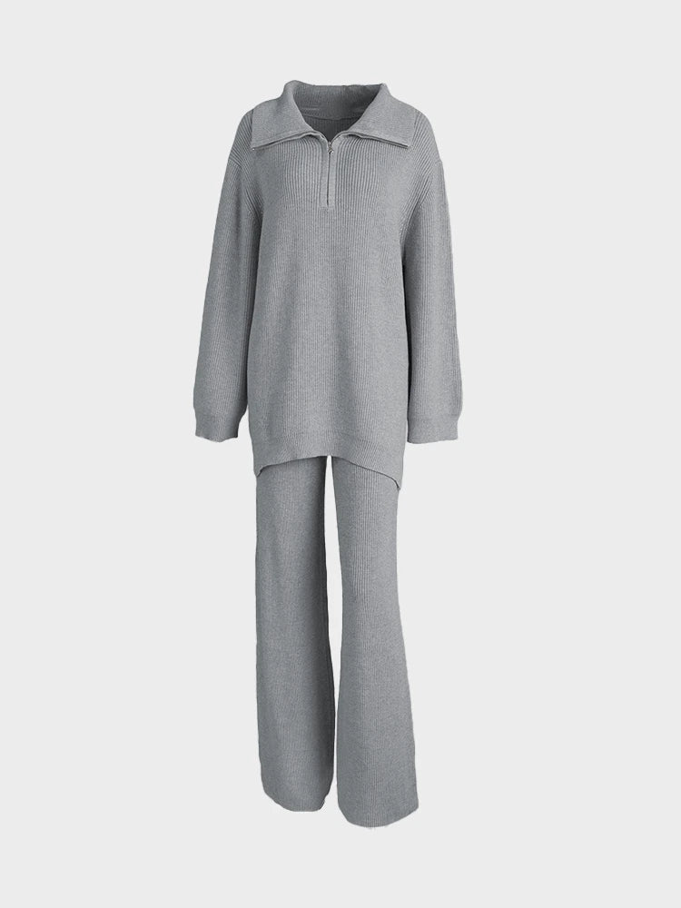 Ensemble en maille avec pull demi-zippé