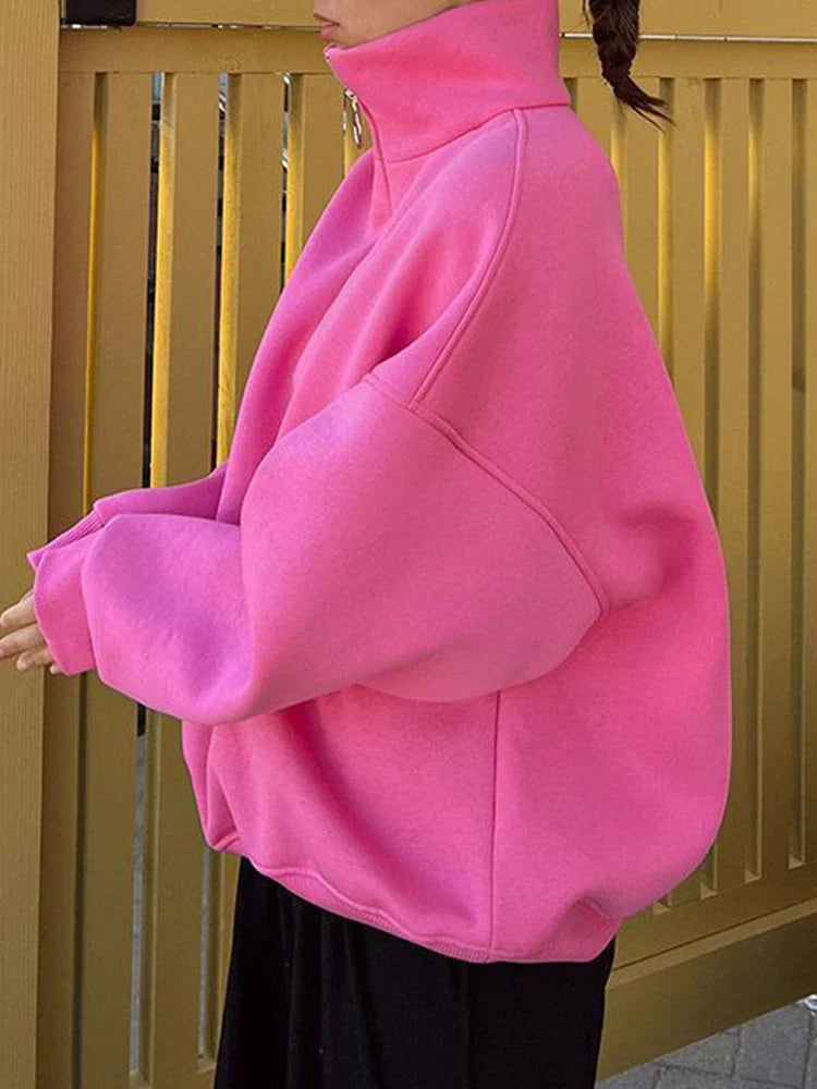 Sweat oversize zippé à col tendance