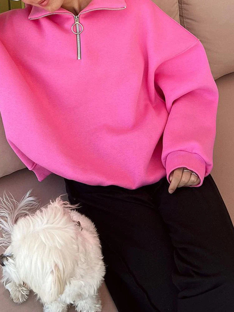 Sweat oversize zippé à col tendance