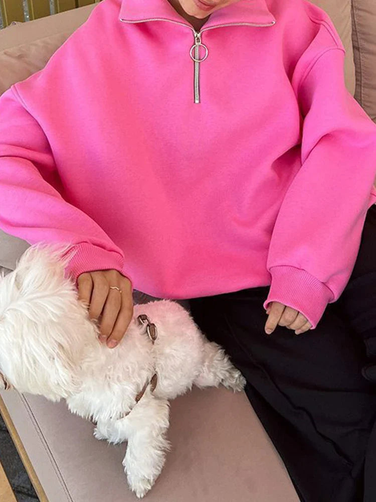 Sweat oversize zippé à col tendance