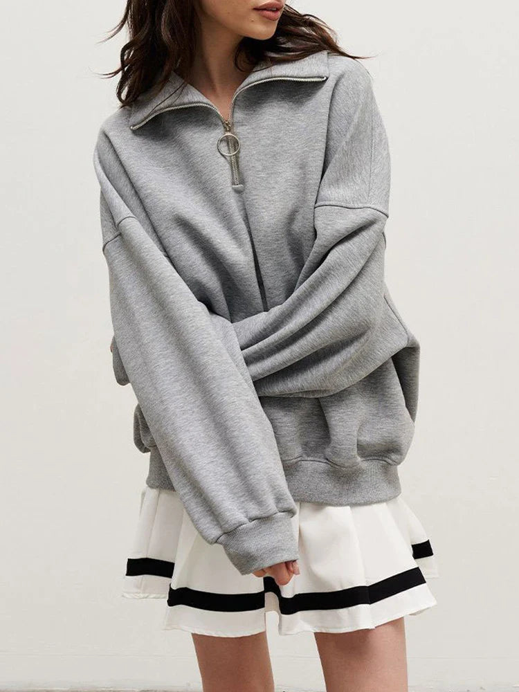 Sweat oversize zippé à col tendance