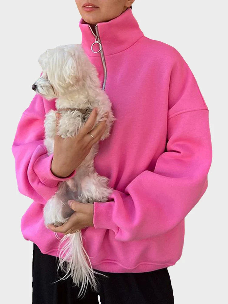 Sweat oversize zippé à col tendance