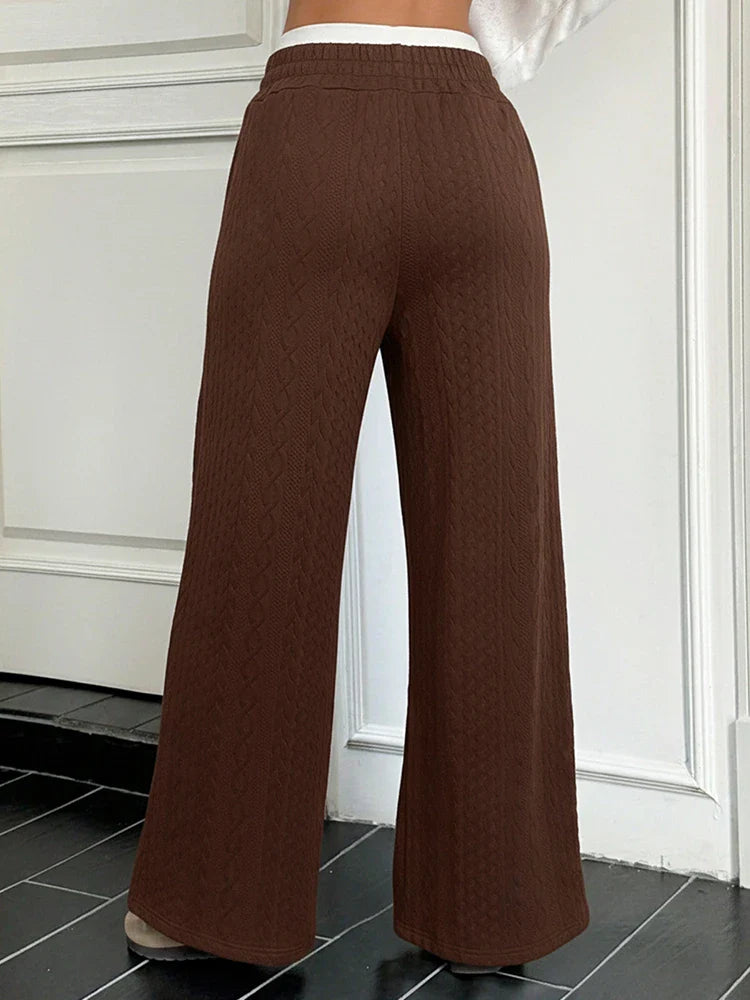 Pantalon habillé femme coupe droite color block taille mi-haute