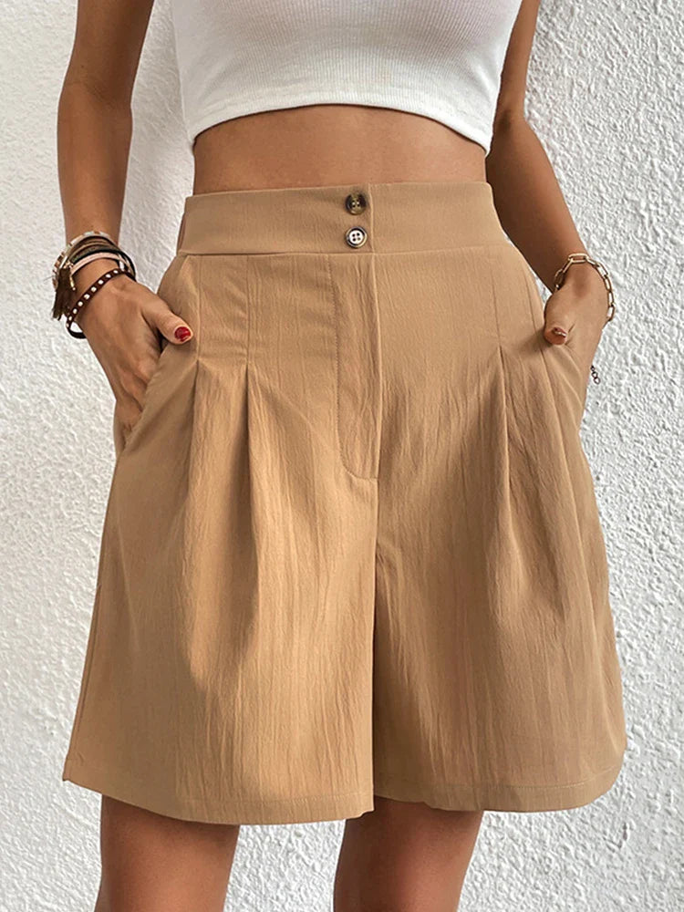 Short d'été plissé taille haute avec poches