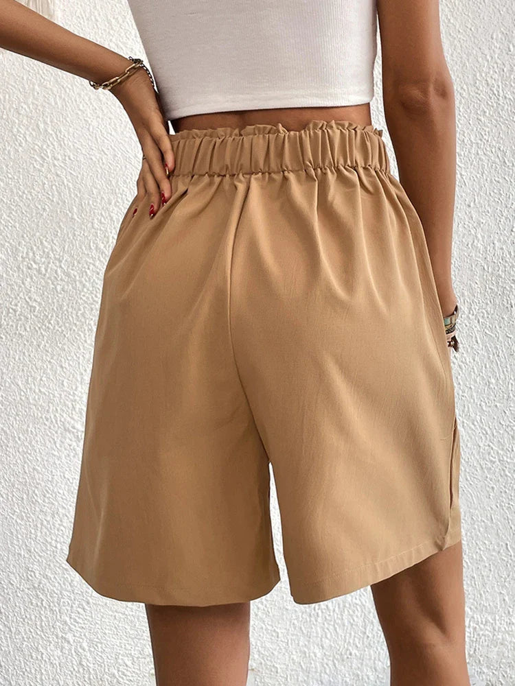 Short d'été plissé taille haute avec poches