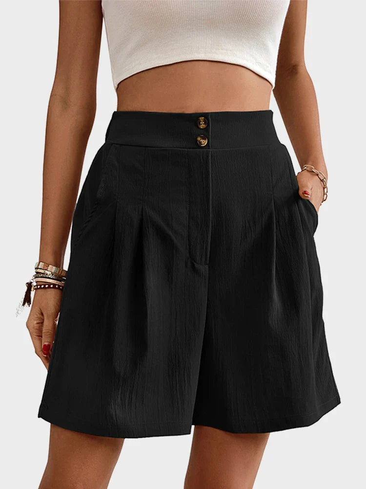 Short d'été plissé taille haute avec poches