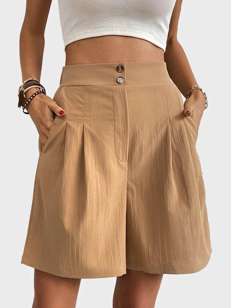 Short d'été plissé taille haute avec poches