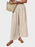 Pantalon fluide femme à taille coulissée – Jambe large avec poches