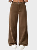 Pantalon en velours côtelé femme – Jambe large, taille haute, avec poches