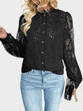 Blouse femme en dentelle transparente à manches longues