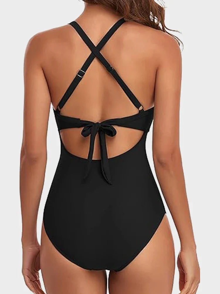 Maillot 1 pièce gainant côtelé à découpe devant