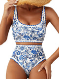 Maillot 2 pièces imprimé fleuri à surpiqûres