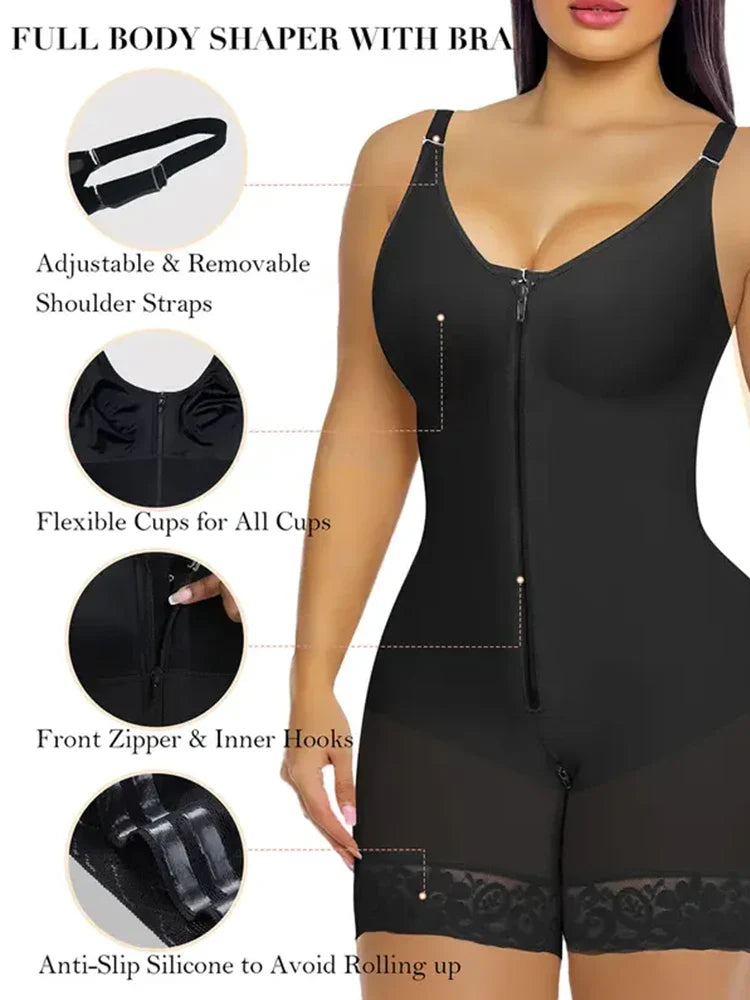 Gaine colombiana femme – Ventre plat, effet push-up, entrejambe zippé, bretelles amovibles